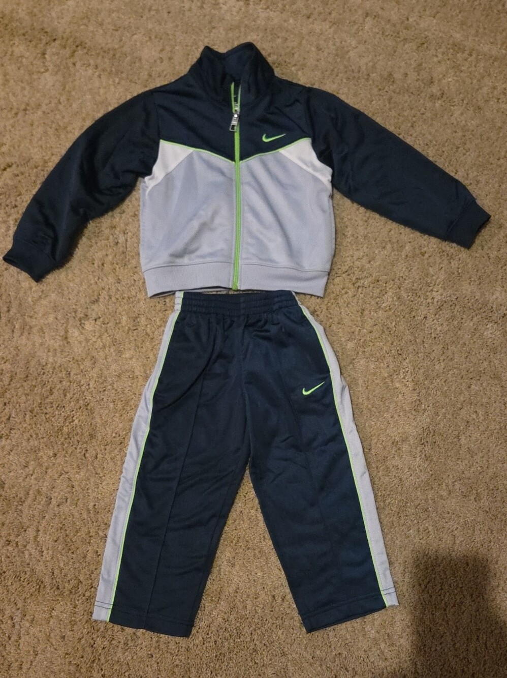 Nike Kids Navy and Gray Jogger Set with Lime Trim